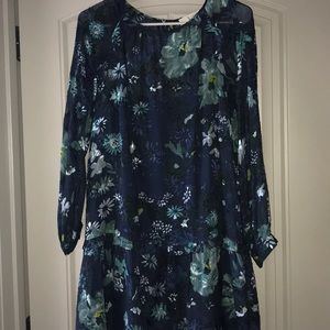 Loft navy floral  EUC drop waist dress